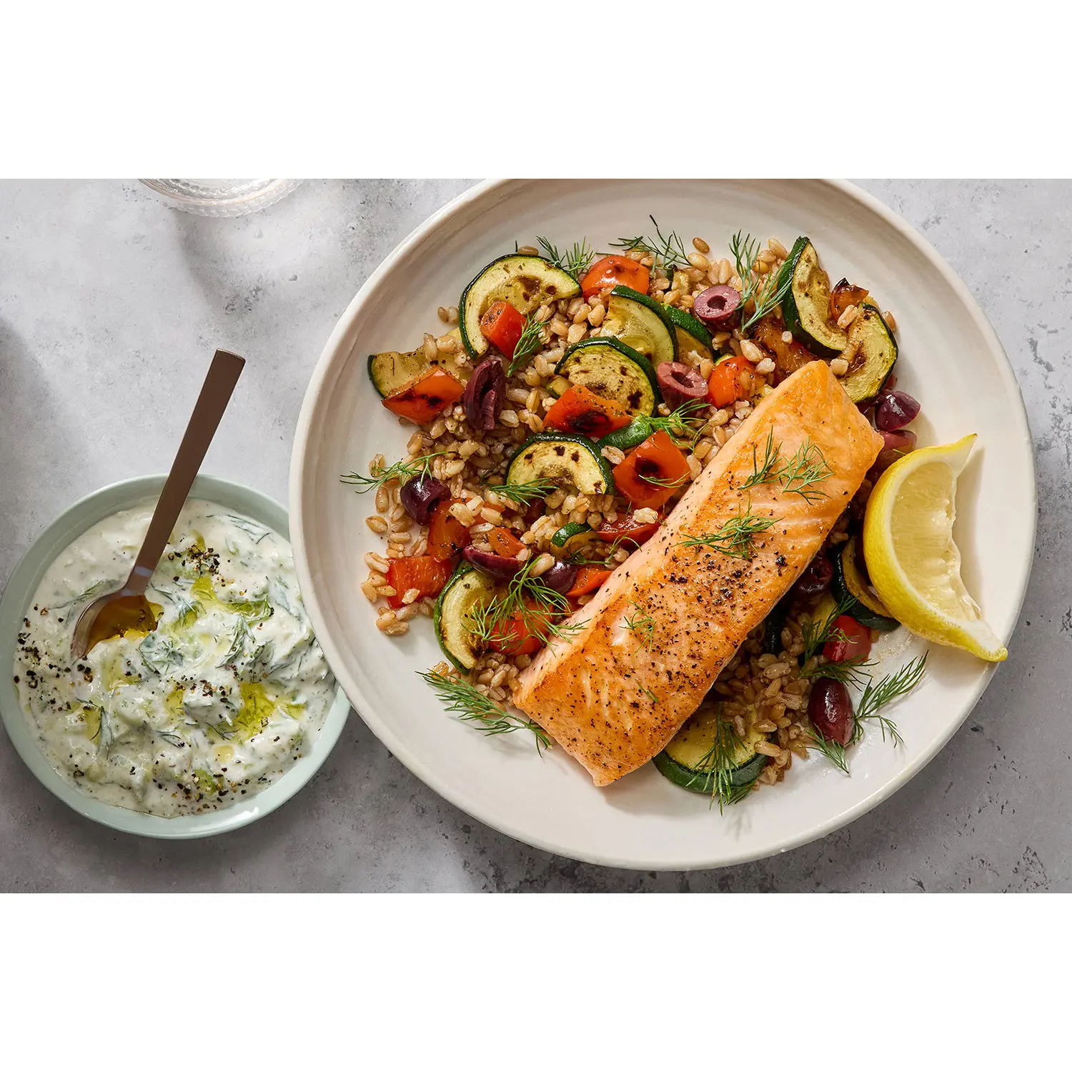 Mediterranean Salmon & Farro Bowls
